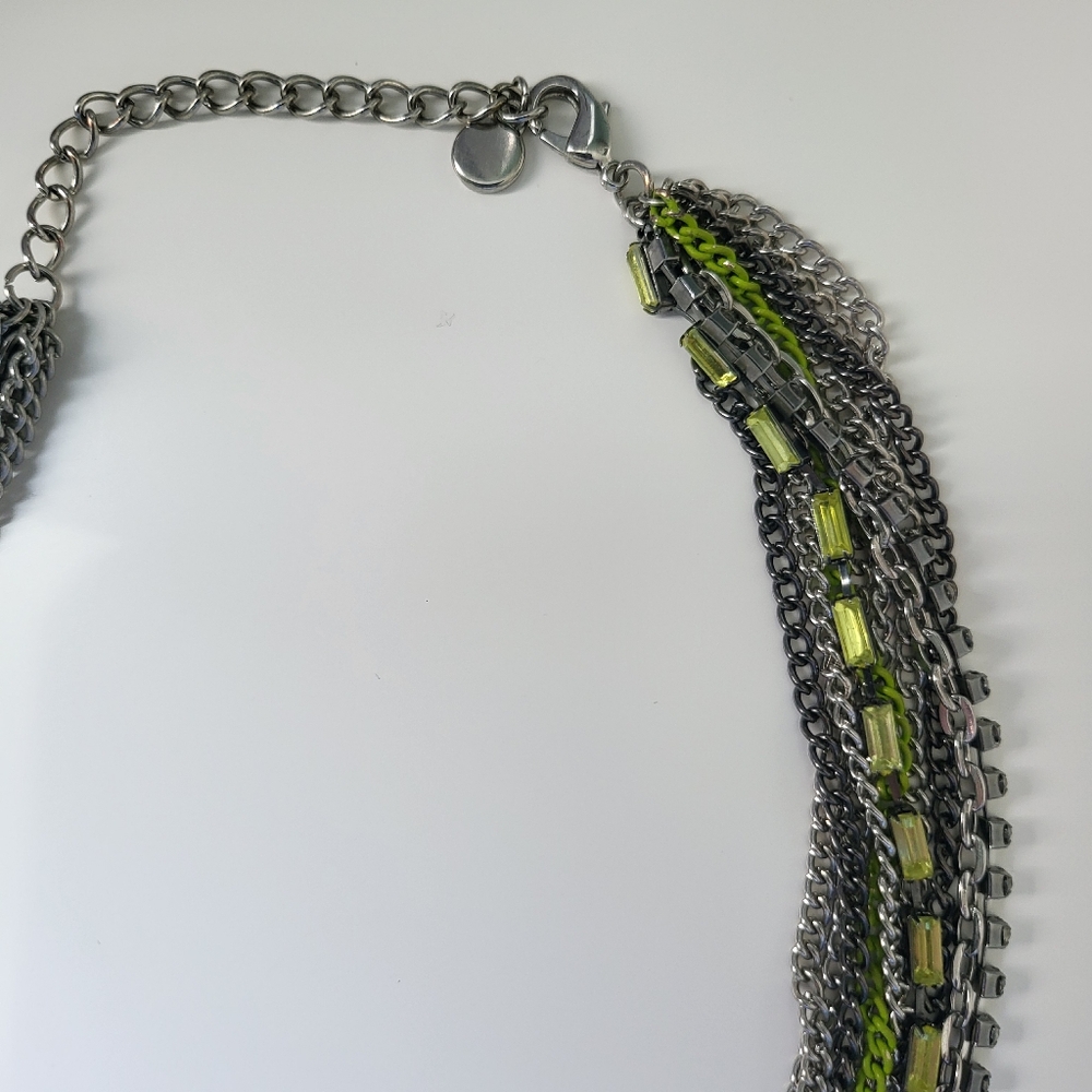 Multi-Strand Silver and Green Necklace - Picture 3 of 4